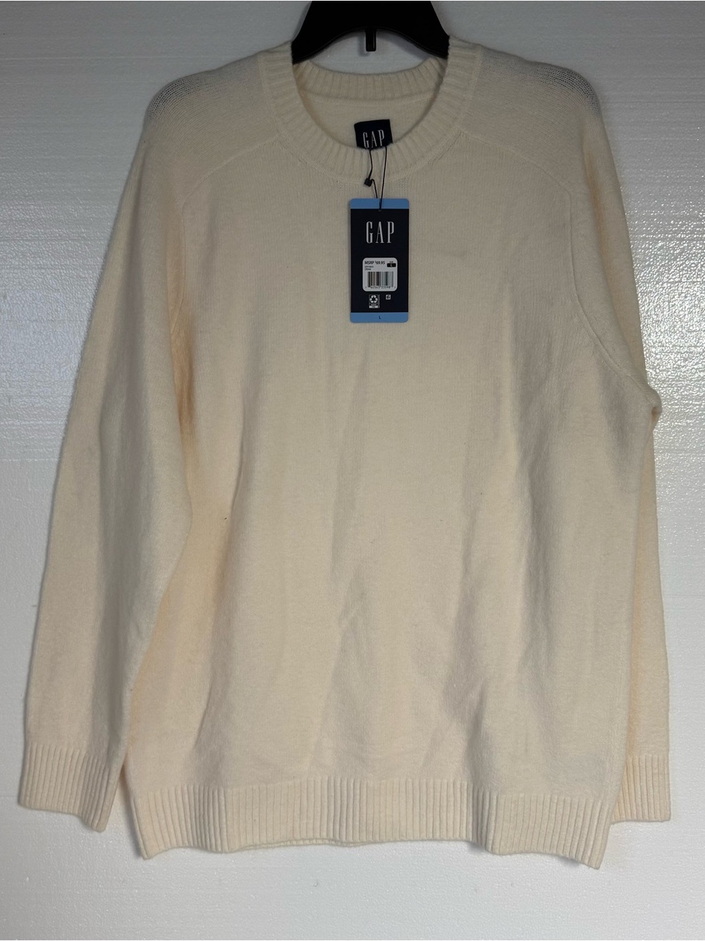 GAP Sweater Men L Cream Crewneck Thick Soft Wool Blend Long Sleeve Fall Winter